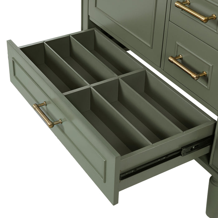 Emerson 30 Inch Bathroom Vanity with Ceramic Sink and Three Drawers, Olive Green