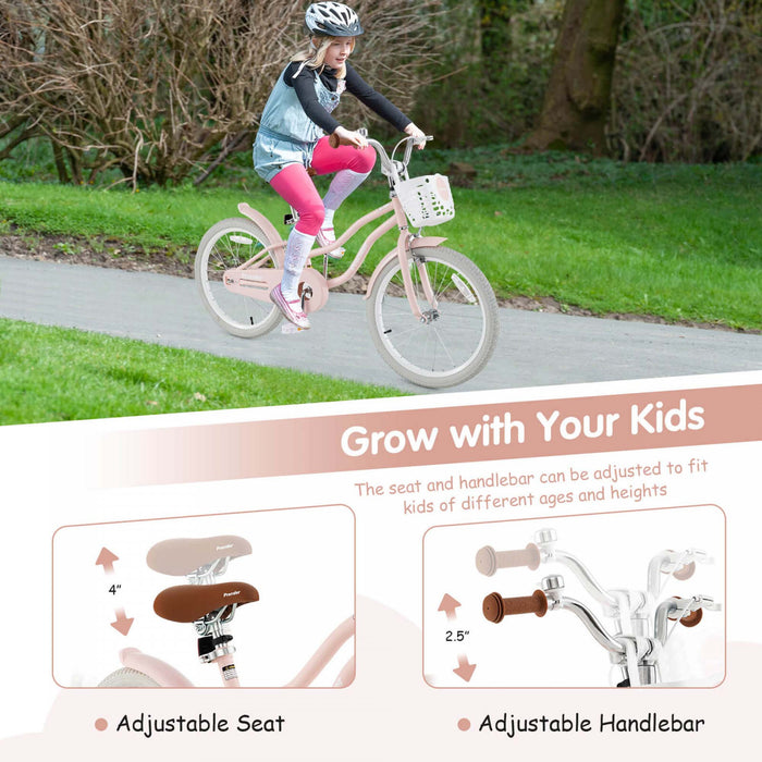 Prorider 20\" Kids Bike With Height Adjustable Handlebar & Seat Hand Brake & Coaster Brake Pink