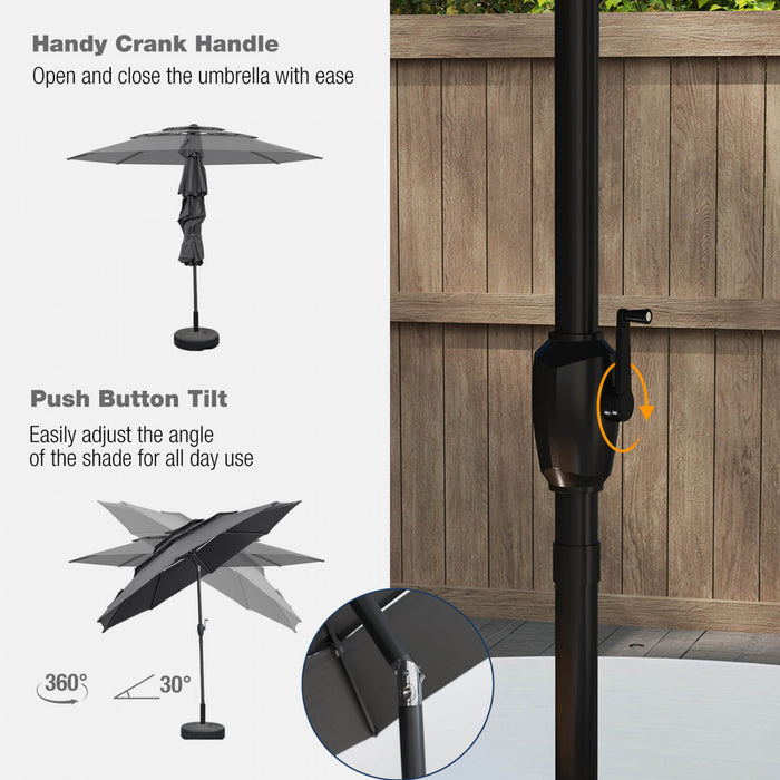 Costway 10 ft 3-tier Vented Patio Umbrella Large Market Table Umbrella Outdoor Sun Shade Gray