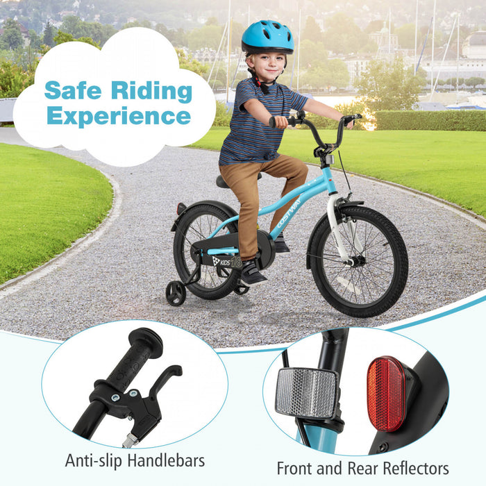 Costway 18\" Kids Bike For 4-8 Years Old Boys & Girls With Adjustable Seat Handbrake Reflectors Blue