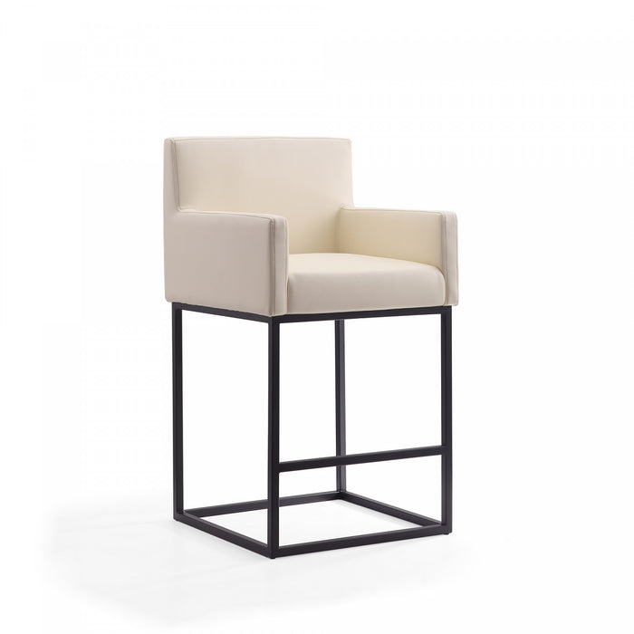 Ambassador Mid-Century Modern Metal Upholstered Barstool in Cream - Set of 2 Bar Stool