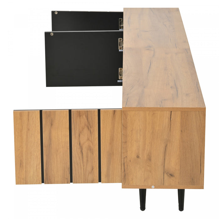 Nathan TV Stand Media Console with 3 Doors and Open Shelving,Natural