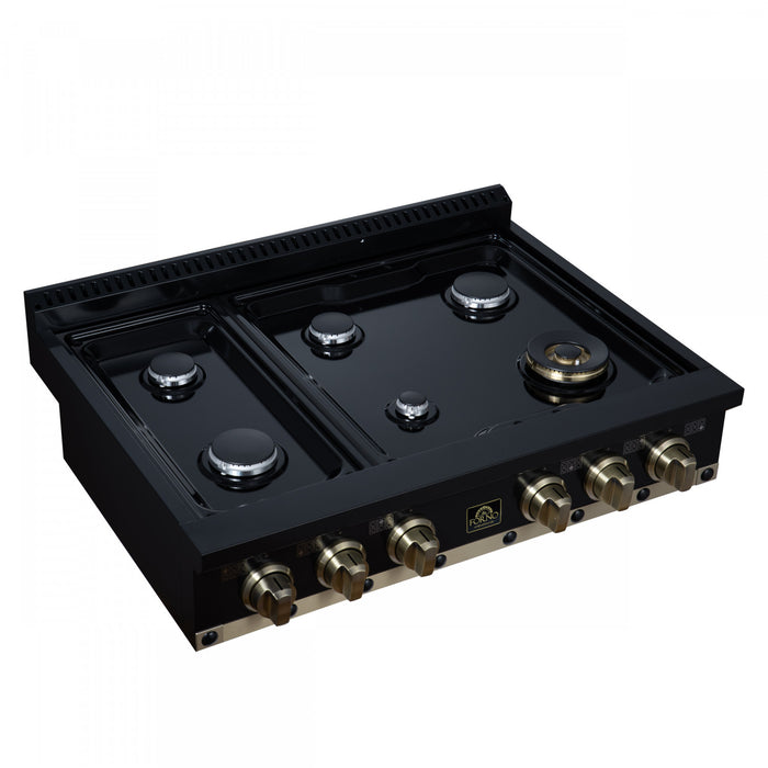 Forno Ambassador 36\" Gas Cooktop, Black, 6 burners-FCTGS5799-36CPBLK