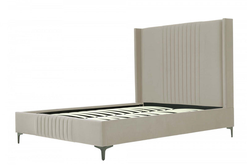 Promenade Mid-Century Modern Upholstered Velvet Queen Bed in Rustic Taupe