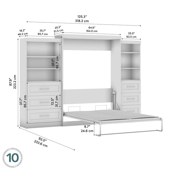Bestar Pur Queen Murphy Bed and Two Shelving Units with Drawers 126-Inch Wall Bed