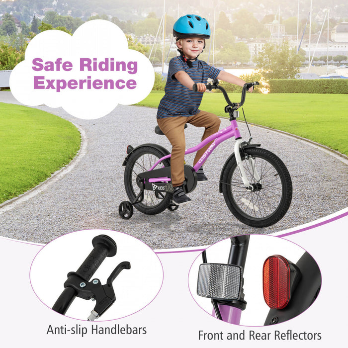 Costway 18\" Kids Bike For 4-8 Years Old Boys & Girls With Adjustable Seat Handbrake Reflectors Purple