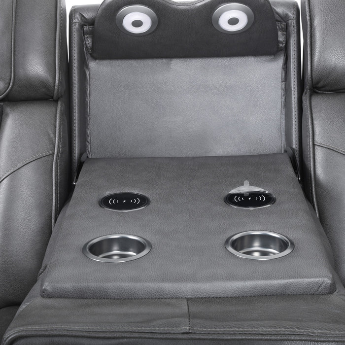 Kingsley 58 in. Leather Match Power Reclining Loveseat with Armrest Storage and USB - Charcoal