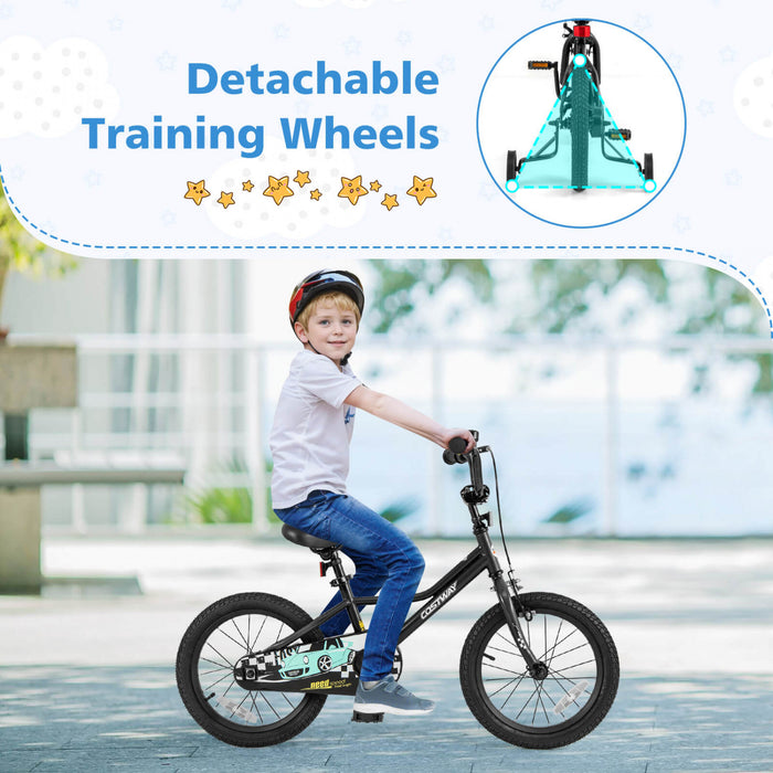 Costway 16\" Kids Training Bike With Removable Training Wheels Pneumatic Tires Black