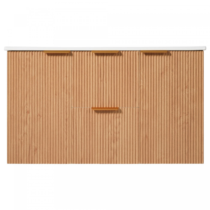 Aiden 36-Inch Wall-Mounted Bathroom Vanity with Soft-Close Storage and Ceramic Sink,Wood