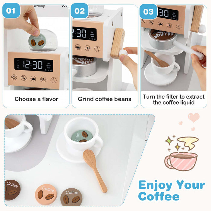 Honeyjoy Corner Kitchen Playset With Coffee Machine Oven Microwave Washing Machine White