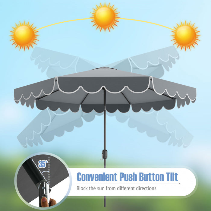 Costway 10 FT Patio Umbrella with Crank Tilt Adjustment Ruffles Vented Top 8 Ribs Gray