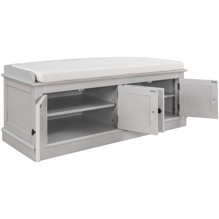 Daniel Solid Wood Storage Bench With 4-door Shoe Cabinet With Adjustable Shelves - Grey Wash