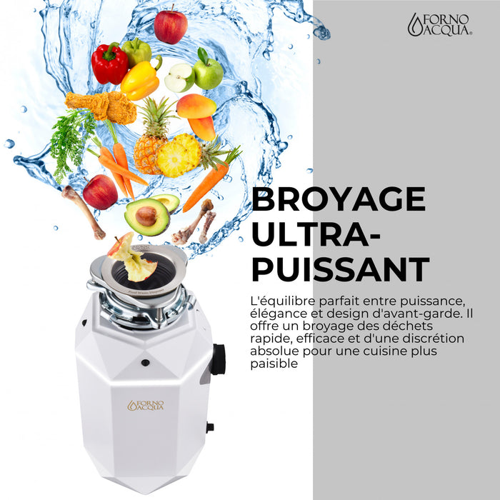 BrightDIAMOND 1HP Quietest Waste Disposer, LED Cabinet Light, Corded & Air Switch, MoonStone - WDD100TA2MS Food Disposer