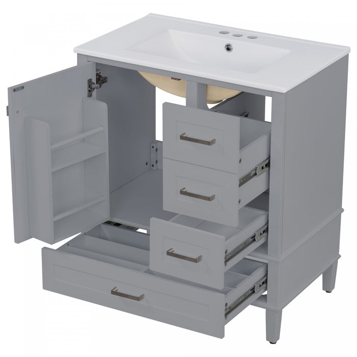 Oliver Solid Wood Bathroom Vanity with Sink Combo and Smart Storage, Grey