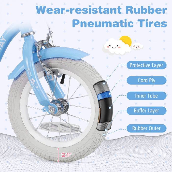 Costway 12\" Kid's Bike For 3-4 Years Old Children Bicycle With Front Handbrake Blue