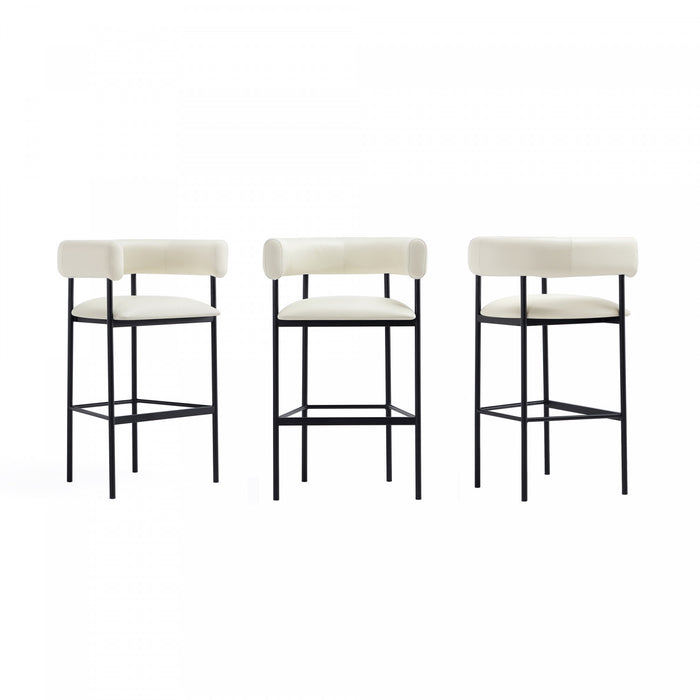 Onda Contemporary Vegan Leather Metal Upholstered Barstool in Ivory