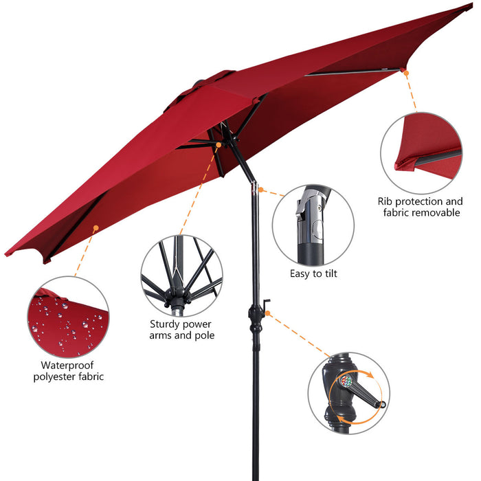 Costway 10FT Patio Umbrella 6 Ribs Market Steel Tilt W/ Crank Outdoor Garden Burgundy