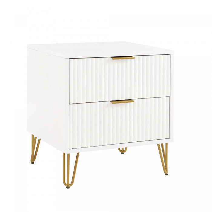 Dumbo Modern 20\" Fluted Nightstand in White (2-Drawer) - Set of 2