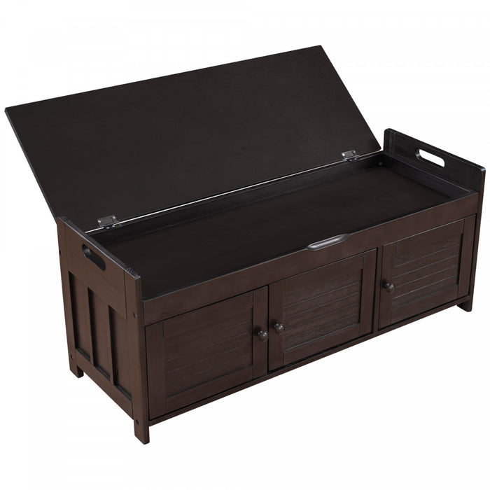 Olivia Pine Wood Storage Bench With 3-door Shoe Cabinet With Hidden Compartment - Espresso