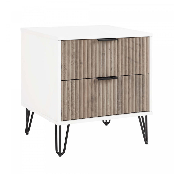Dumbo Modern 20\" Fluted Nightstand in Rustic Gray and White (2-Drawer) - Set of 2