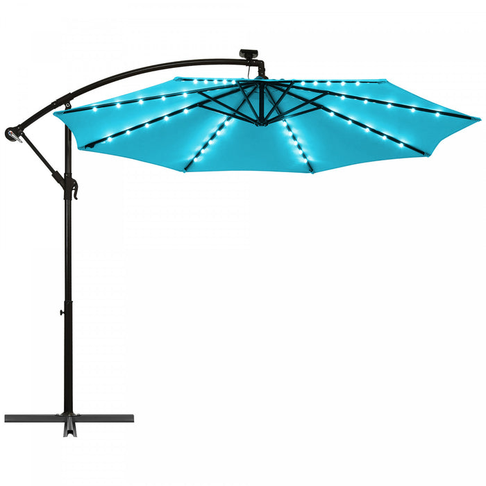 Costway 10 Ft Patio Solar LED Offset Umbrella 40 Lights Crank Base Turquoise