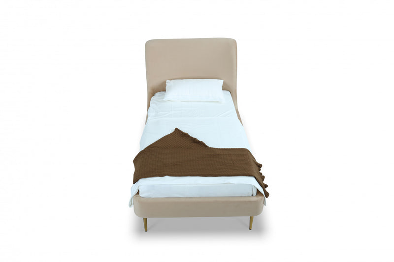 Heather Mid-Century Modern Velvet Upholstered Twin Bed in Gold and Tan