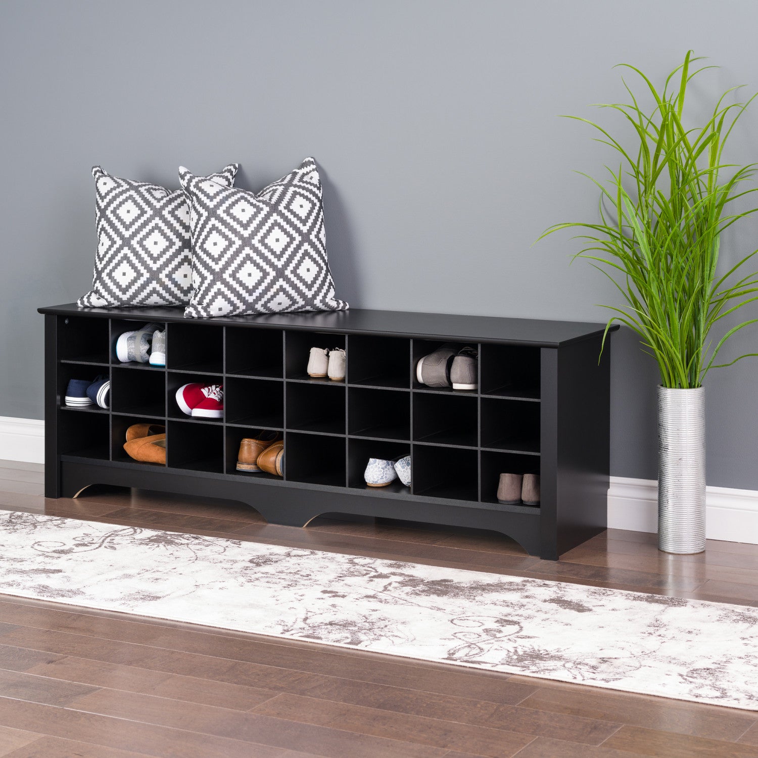 Twenty Four Pair Shoe Storage Cubby Bench Black The Brick