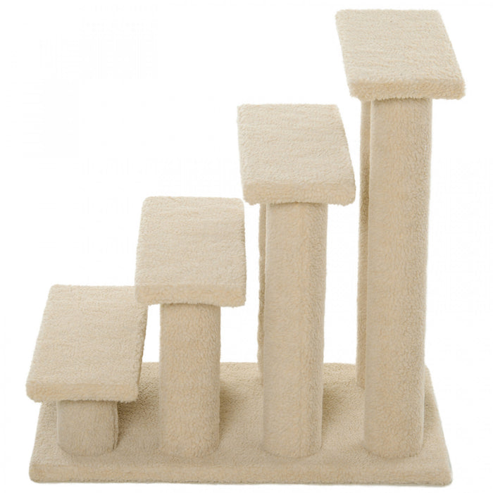 Pawhut 4-step Multi-level Carpeted Cat Scratching Post Pet Stairs, Light Brown