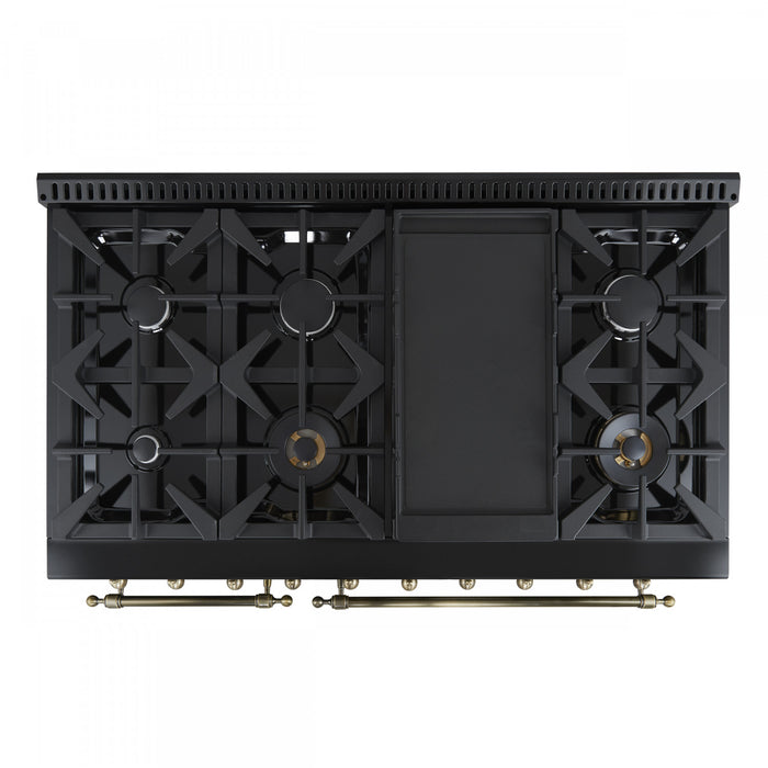 Forno Antico 48\" Gas Range, Black, Double Ovens, -FFSGS6219-48BLK