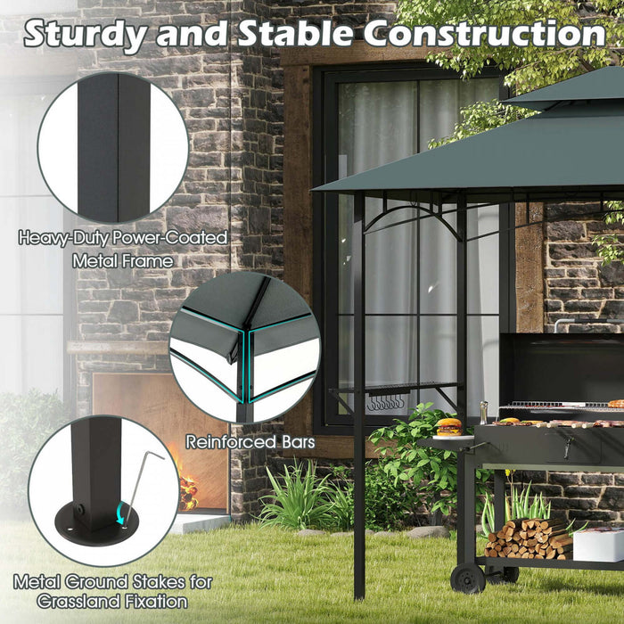 Costway 8' X 5' Grill Gazebo With 2 Shelves 7 Hooks Metal Frame Soft Top Gray