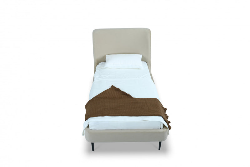 Heather Mid-Century Modern Velvet Upholstered Twin Bed in Cream and Black
