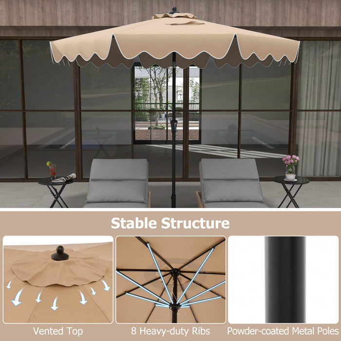 Costway 9 FT Patio Umbrella 2-Tier Market Table Umbrella with Sun-Protective Canopy Brown