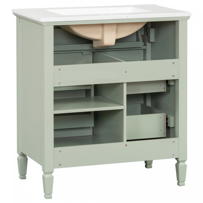 Olivia 30\" Bathroom Vanity with Ceramic Sink and Solid Rubberwood, Green