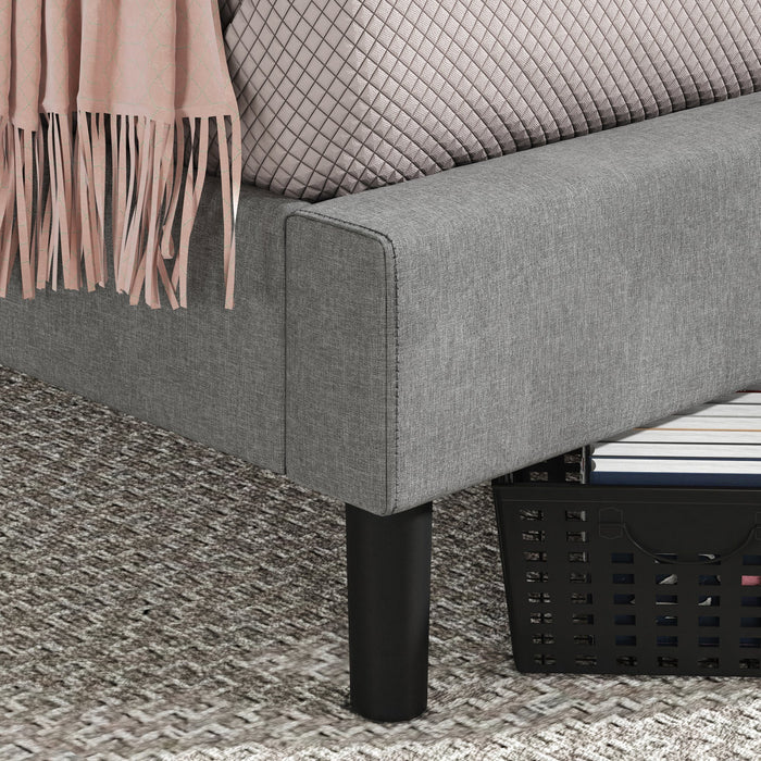 Kellen Upholstered Platform Bed with Headboard in Light Grey - King Size