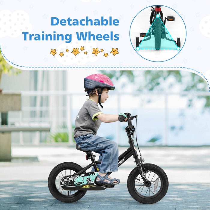 Costway 12\" Kids Training Bike With Removable Training Wheels Pneumatic Tires Black