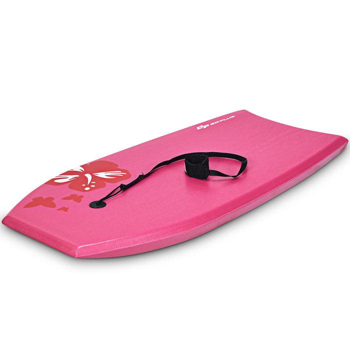 Goplus 37'' Super Lightweight Bodyboard Surfing W/leash Eps Core Boarding Ixpe Pink