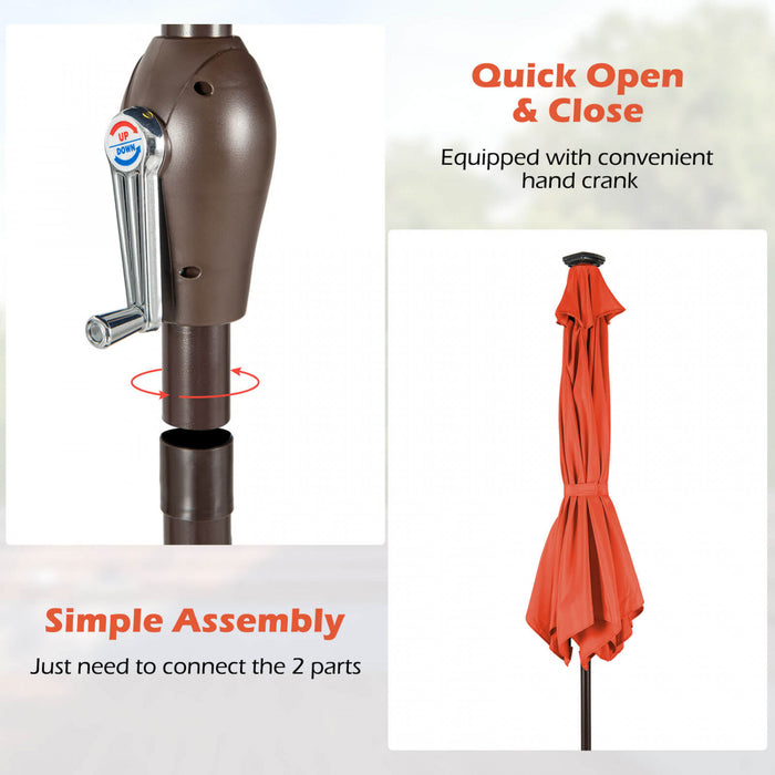 Costway 9FT Patio Solar Umbrella LED Steel Tilt W/ Crank Orange