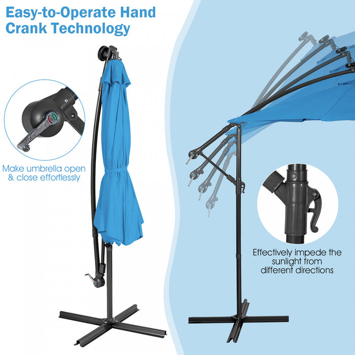 Costway 10FT Cantilever Solar Powered 32LED Lighted Patio Offset Umbrella Outdoor Blue
