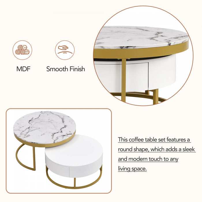 Herman 31.5\" Modern Nesting Coffee Table With Storage Drawers, White