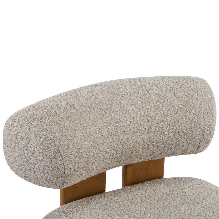 Luma Modern Boucle Lounge Chair with Rolled Backrest and Solid Wood Frame, Almond, Natural