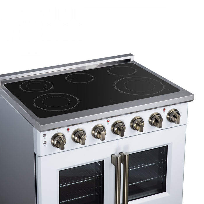 Forno Massimo 36 Inch French Door Electric range, 5 radiant burners, 5.36 cu.ft., White - FFSEL6955-36WHT Electric Range