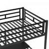 Cherry Twin Loft Space-saving Metal Bed With Desk, Led Light - Black | Cherry – Lit Mezzanine Simple En Metal, Design Compact Avec Bureau Et Eclairage Del – Noir