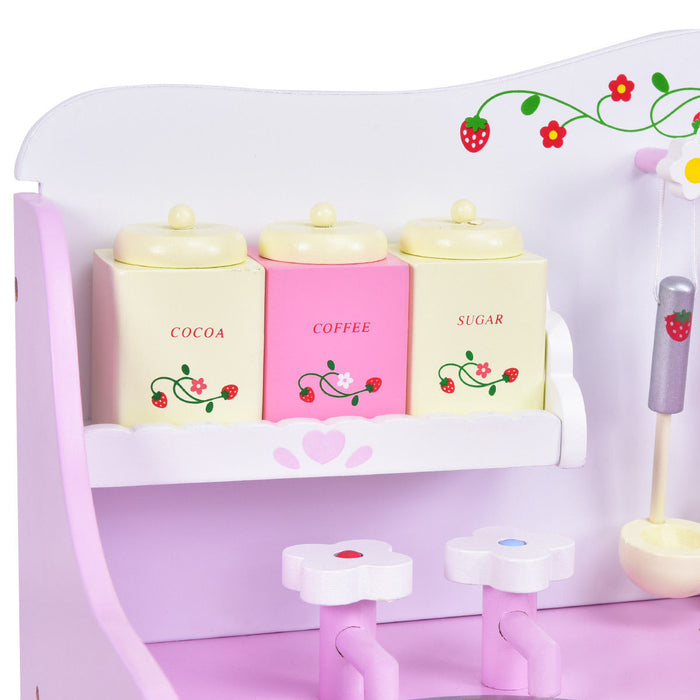 Costway Kids Wooden Play Set Kitchen Toy Strawberry Pretend Cooking Playset Toddler