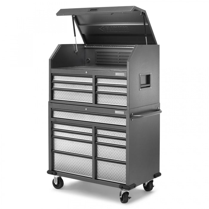 Gladiator Premier 41\" 15-Drawer Mobile Tool Chest Combo - Silver Tread
