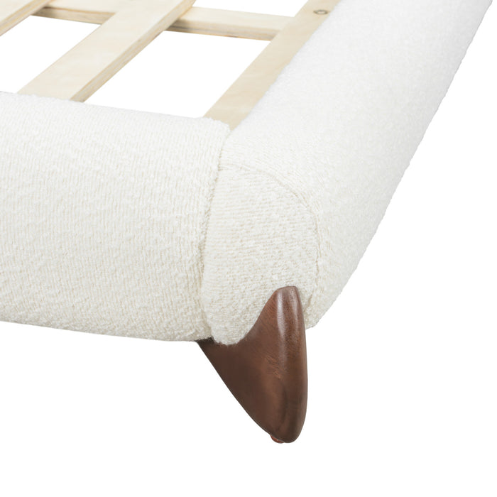 Harper Low Profile Boucle Upholstered Platform Bed Thick Curved Headboard,California King,Cream White King Bed