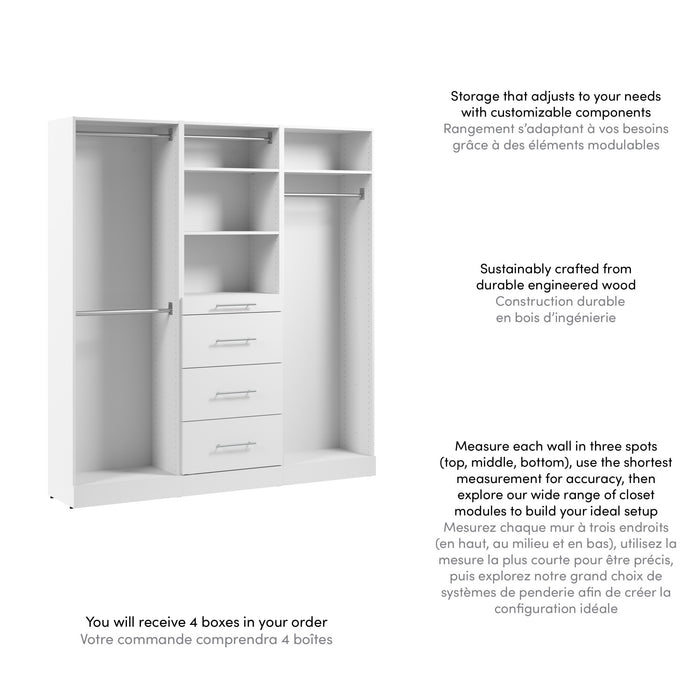 Bestar Florence 74\" Modular Reach-In Closet System with Rods and Storage - White
