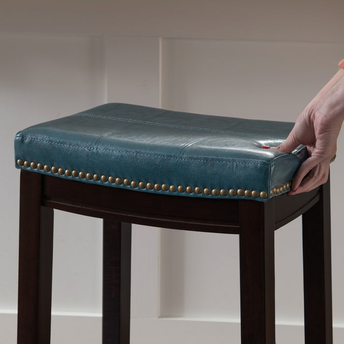 Claridge Faux Leather Backless Counter-Height Stool - Blue