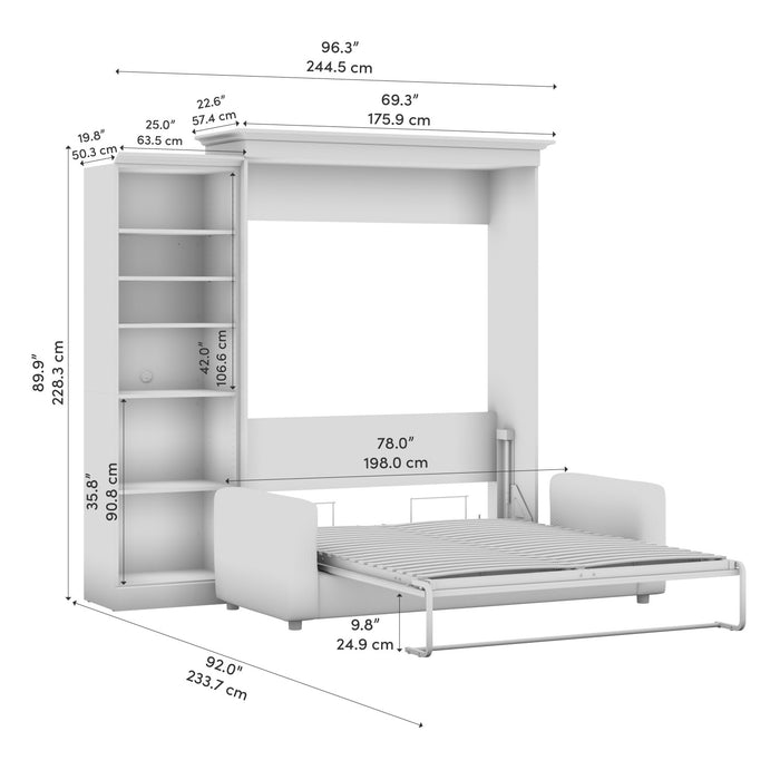 Bestar Versatile Queen Murphy Bed with Sofa and Closet Organizer (92 W) - Platinum Grey
