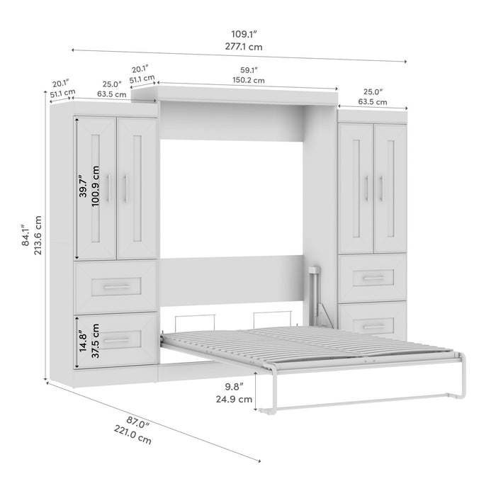 Bestar Edge Full Murphy Bed with Wardrobes (110 W) - White
