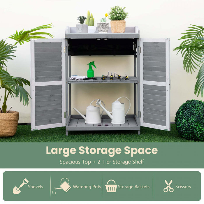 Costway Outdoor Potting Bench Table, Garden Storage Cabinet With Metal Tabletop